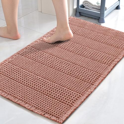 H.VERSAILTEX Upgraded Waffle Bath Mat Super Absorbent Non Slip Bath Rug Soft Pink 17" x 24" - color: Soft Pink, size: 17" x 24"