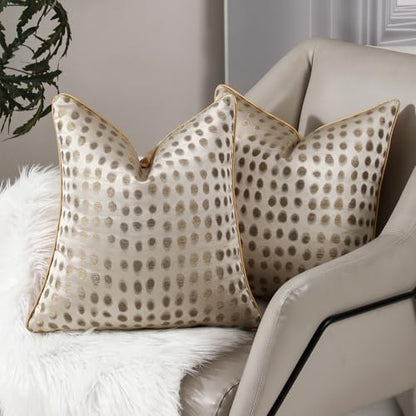 Champagne Gold Abstract Dot Jacquard Throw Pillow Covers 18x18 in - color: Jacquard 7
