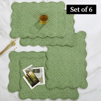 HOMBYS Quilted Placemats Set of 6 Washable-13x18 inches Rectangular Placemats for Kitchen Table-100% Cotton Fabric Rectangular Table Mats, (Green & Withe) - color: Green & Withe