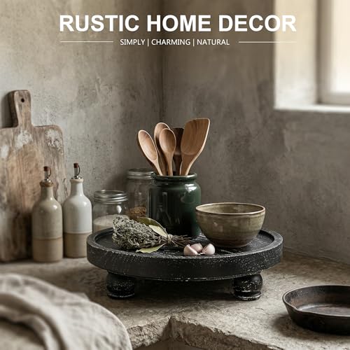 EOSAHR Display Riser: Rustic Pedestal Stand for Kitchen Counter, Old Black - color: Old Black