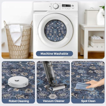 Tangsoo 2x6 Washable Runner Rug Non Slip,Blue Runner Rugs for Hallway - color: Distressed Blue Black, size: 2' X 6' (Runner)