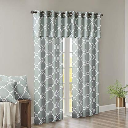 Madison Park Fretwork Print Window Curtain 1 Panel, 50x63 Seafoam/White - color: Seafoam/White, size: 50"W x 63"L (Pack of 1)