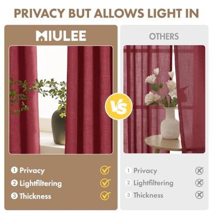 MIULEE Thick Linen Curtains, 42Wx72L, Burgundy Red Semi Sheer - color: Burgundy Red, size: 42"W x 72"L (Pack of 2)