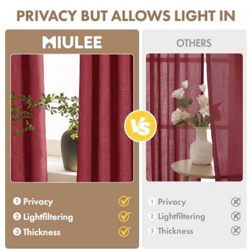 MIULEE Thick Linen Curtains, 42Wx84L, Burgundy Red Semi Sheer - color: Burgundy Red, size: 42"W x 84"L (Pack of 2)