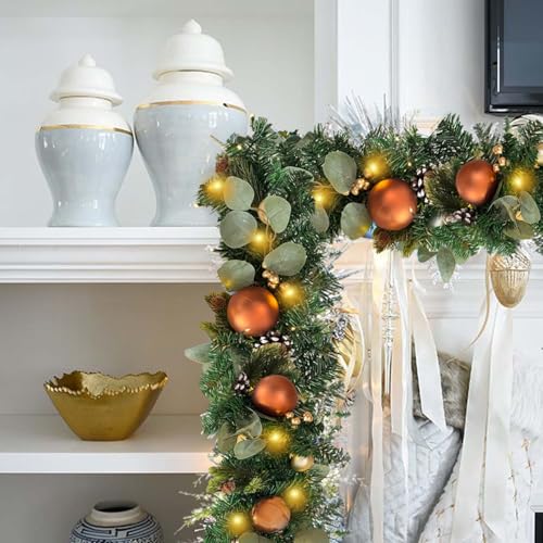 WANNA-CUL Pre-Lit 6ft Copper Gold Christmas Garland with 30 LED Lights - color: 07-copper Gold