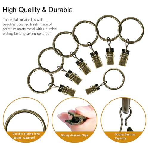 Lansian 100 Pack Curtain Rings with Clips Hooks 1.5 in Diameter Rustproof - color: Antique Brass, size: 1.5"Inner Dia, 100Pack