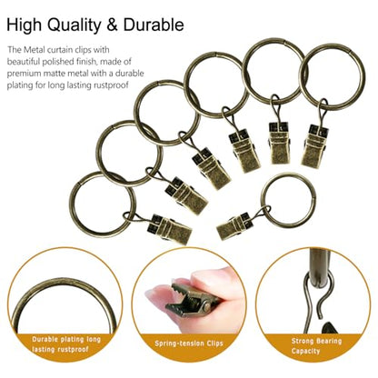 Lansian 100 Pack Curtain Rings with Clips Hooks 1.5 in Diameter Rustproof - color: Antique Brass, size: 1.5"Inner Dia, 100Pack