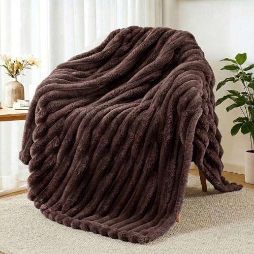 Exclusivo Mezcla Striped Fleece Throw Blanket for Couch, Sofa, Bed, 50"x60" - color: Coffee, size: Throw ( 50x60 IN )