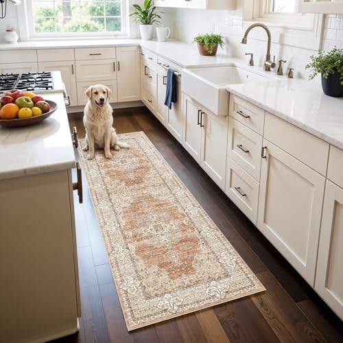 2x6 Washable Hallway Runner Rug - Non-Slip Throw Rugs Terracotta Beige - color: Brick/Terracotta, size: 2' x 6' (Rectangular)