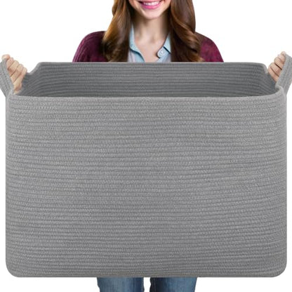 OIASKET 108L Extra Large Blanket Basket Living Room, 24.8" x 16.2" x 16.2" - color: Light Grey, size: 24.8" x 16.2" x 16.2"