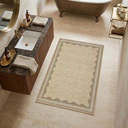 GarveeHome Scalloped Rug - color: Jute, size: 3' x 4' (Rectangular)