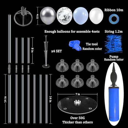 ZJDHPTY 4Set Light Blue Silver Balloon Stand Table Centerpieces Party Decor - color: Light Blue Silver 4