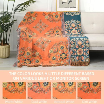 Boho Throw Blanket for Couch Bed, 100% Cotton Soft Rustic Quilt - color: Boho Pattern 3, size: 60''x 80''
