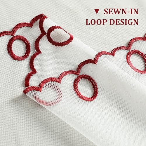 VOGOL Embroidered Lace Sheer Valance, Grommet Top, 55 x 24, 1 Panel, Red - color: Red