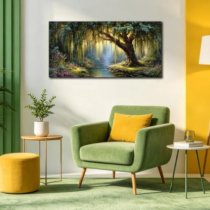 MXUNYZ Green Willow Tree Canvas Wall Art Botanical Nature Print Painting - color: Green, size: 40"L x 20"W