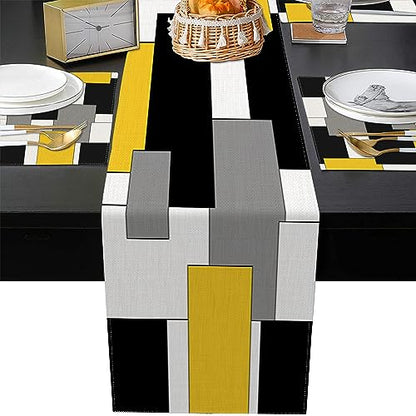 ArtSocket Table Runner and Placemats Set of 6, Abstract Geometric - color: Geometric Yellow