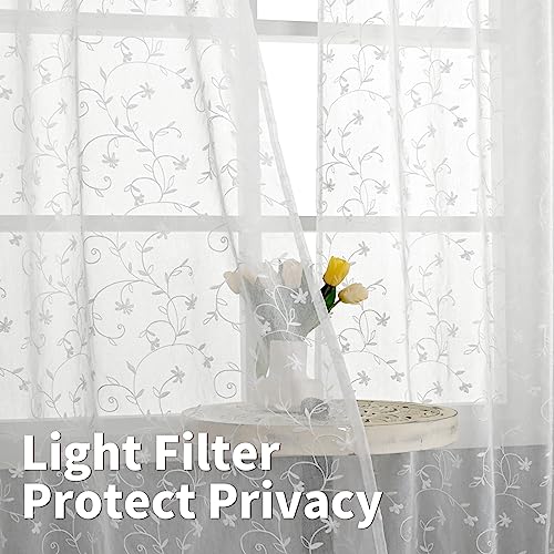 BGment White Sheer Curtains 72 Inches Long Living Room 2 Panels - color: White- Flower, size: 52"W x 72"L (Pack of 2)