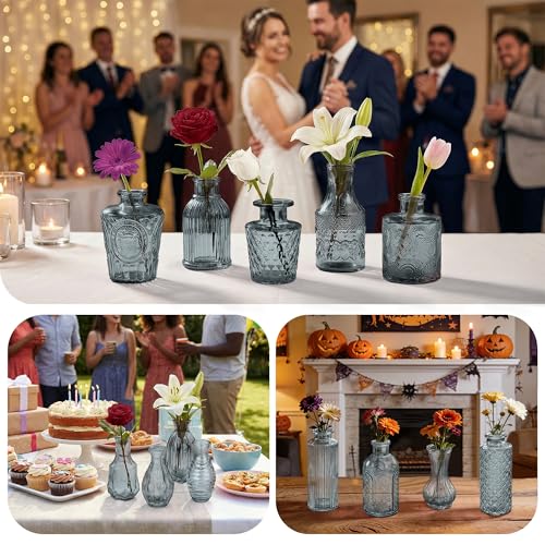 Glass Bud Vases in Bulk Small Mini Black Vase for Flowers 17pc - color: Black