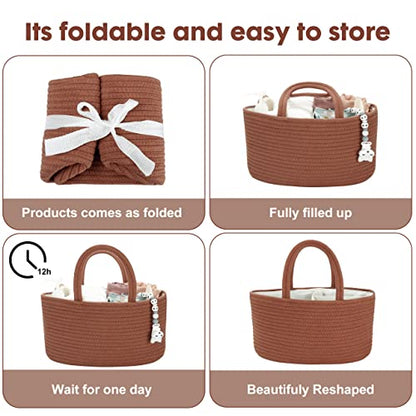 XUANGUO Cotton Rope Baby Diaper Caddy Organizer Basket with handles Rust - color: Rust, size: Regular