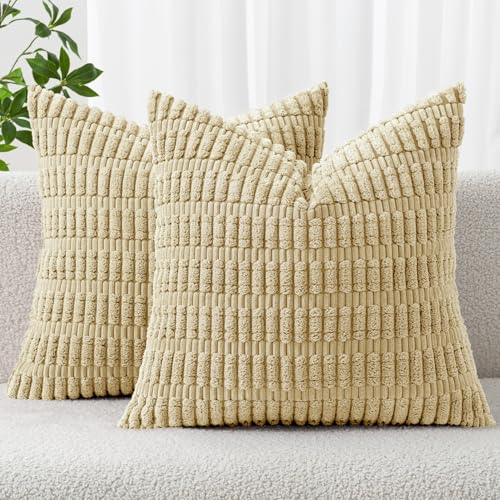 MIULEE Euro Sham Corduroy Decorative Throw Pillow Covers 24x24 Beige - color: Beige, size: 24" x 24" (Pack of 2)