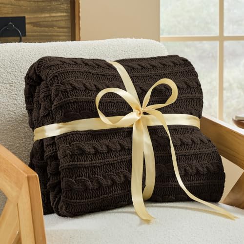 Cocoa Brown Cable Knit Throw Blanket,Extra Thick Cozy Sofa Blanket 50x60 - color: Cocoa Brown, size: 50"x60"