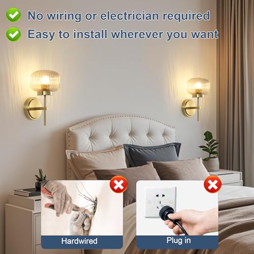 Battery Operated Wall Sconces Set of 2, Rechargeable No Hardwired Wall Light with Remote, 3 Color Dimmable for Bedroom Apartment Hallway - color: Gold