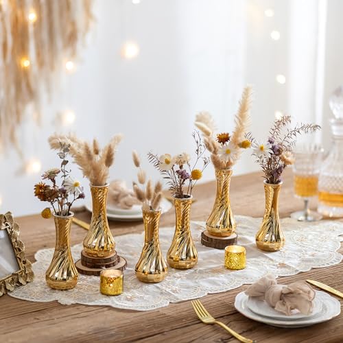 NUPTIO Gold Glass Bud Vase, Vintage Ribbed, 6.1", 6 Pcs - size: Style 2