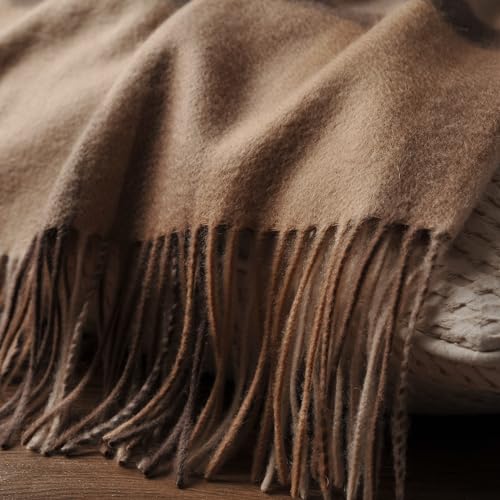 EP Mode 100% Pure Cashmere Throw Blanket for Sofa, Camel Tartan - color: Camel Tartan