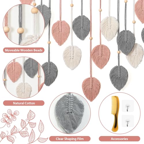 Betylifoy Macrame Wall Hanging Boho Pink Leaves Tapestry Wall Art Decor - color: Pink