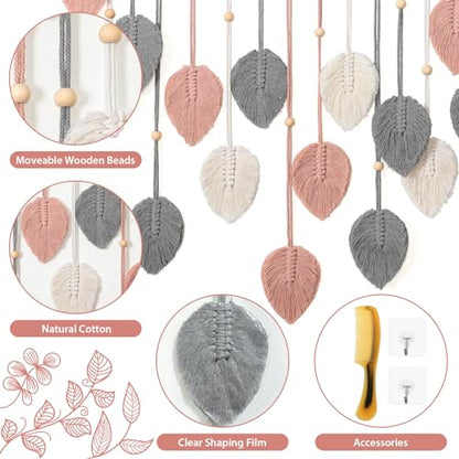 Betylifoy Macrame Wall Hanging Boho Pink Leaves Tapestry Wall Art Decor - color: Pink