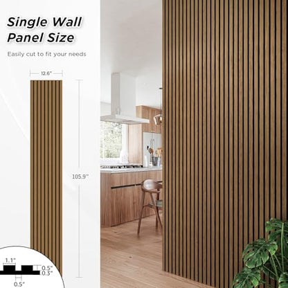 SMARTSTANDARD 4 Pack 105.9" x 12.6" Wood Slat Wall Panels, Classic Oak - color: Classic Oak, size: 106" x 50.4"