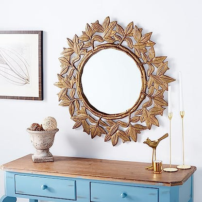 SAFAVIEH Home Collection Nivaria Antique Brass Sunburst 32-inch Round Decorative Accent Wall Mirror