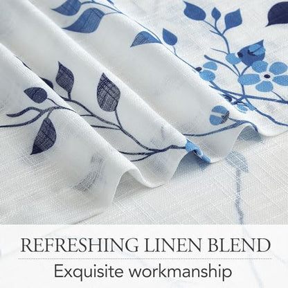 Beauoop Floral Linen Semi Sheer Curtains Living Room Blue Navy 50x96 2 Set - color: Grommet | Blue and Navy, size: 50"W x 96"L (Pack of 2)