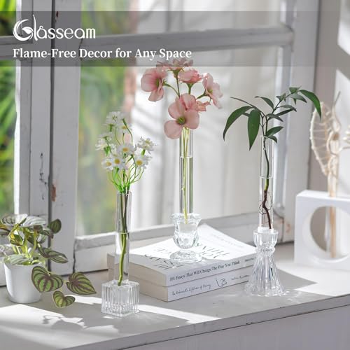 Glasseam 6 Pcs Glass Bud vase for Taper Candle Holder, Fit 22mm Candlestick - size: 5.9“ Tall