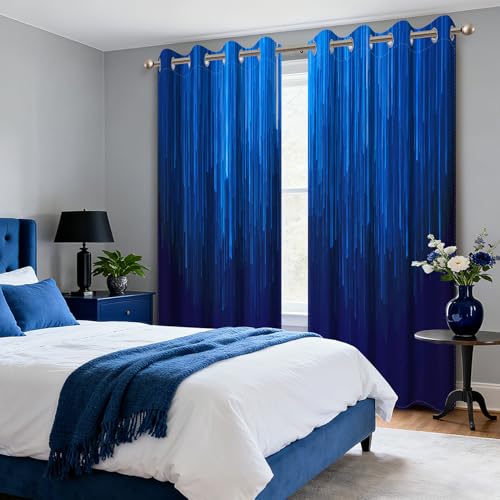 Navy Blue Blackout Curtains for Bedroom, Ombre Blackout Curtains 84 Inch Length 2 Panels Set, Thermal Insulated Room Darkening Drapes with Grommet Top, 52W x 84L - color: 04 Blue, size: 52"W x 84"L (Pack of 2)