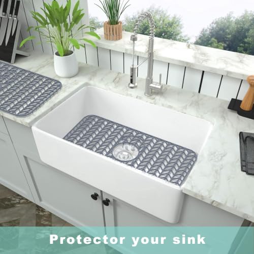 AWOKE Silicone Sink Protectors for Kitchen Sink 24x12.5in 3 Reserved Holes - size: 24 x 12.5