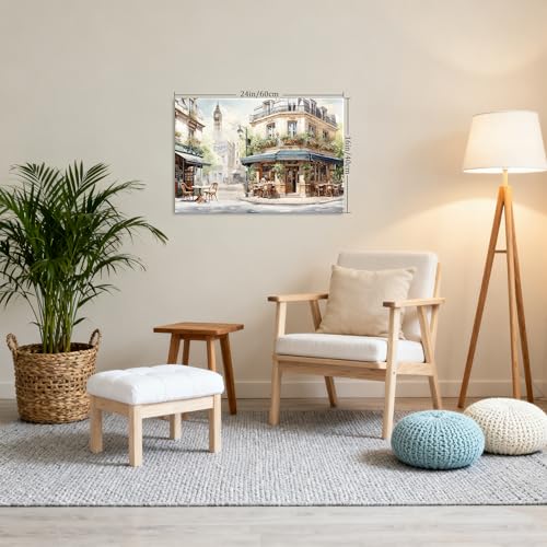 Modern Framed Street View Wall Art European Coffee Shop Canvas Print, Contemporary City Scene Painting, Vintage Cafe Artwork for Kitchen Dining Room Living Room, Bedroom Home Decor, Multi Size - color: Green 02, size: 24"L x 16"W