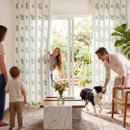 Pinch Pleat Linen Blend Curtains Blue Stripe Floral, 40"W x 102 Inches Long - color: Blue Stirpe, size: 40"W x 102"L (Pack of 2)