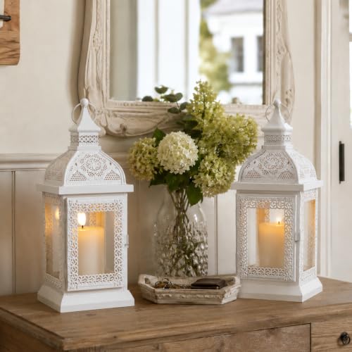 TRIROCKS Set of 2 Farmhouse Lantern 13'' H Decorative Outdoor Lantern Cream - color: Cream, size: Set of 2 13''H