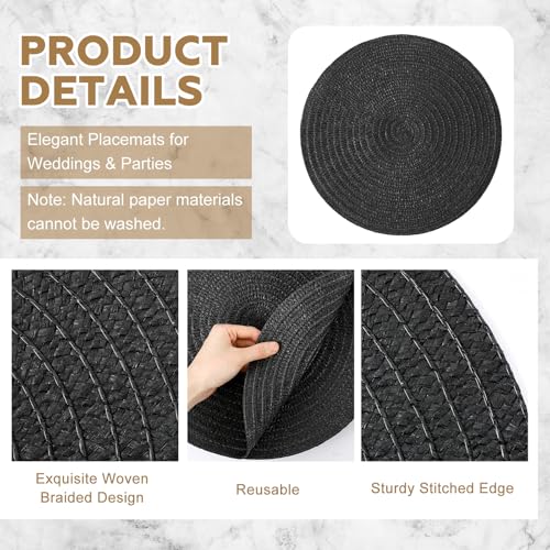 24 Pcs 13 in Round Woven Placemats Boho Charger,Black,Classic - color: Black, style: Classic