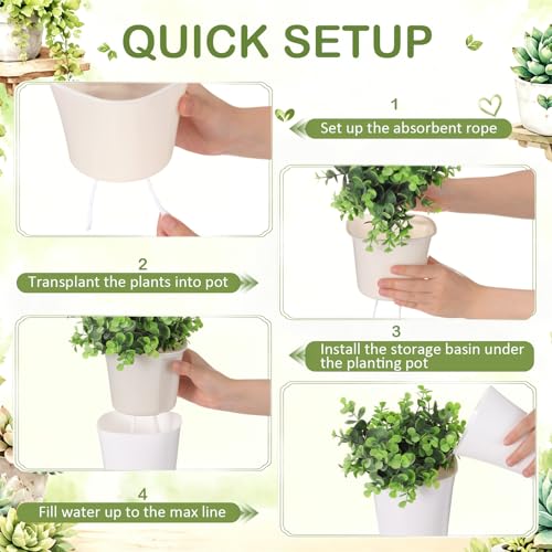 Ziliny 18 Pcs Self Watering Pots Plastic Plant 3 Sizes Flower Plant Pot with Inner White Flower Pots for Indoor House Plants Plastic Self Watering Pot for Herbs Flowers (S,M,L) - size: S,M,L