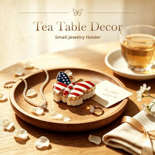 Jewelry Box American Flag Patriotic Trinket Box 4th Of July Home Decor - color: butterfly-2