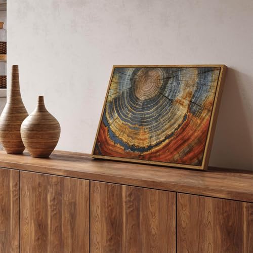 BingruiArt Faux Wood Tree Ring 03 Canvas Wall Art 12x16 Framed - color: Tree Ring - 03, size: 24"L x 16"W