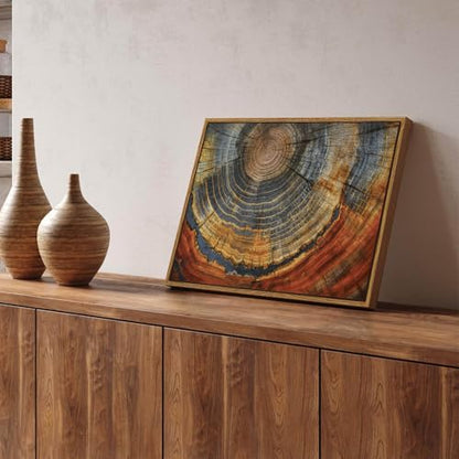 BingruiArt Faux Wood Tree Ring 03 Canvas Wall Art 12x16 Framed - color: Tree Ring - 03, size: 24"L x 16"W