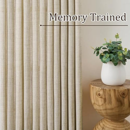 RAIN CITY Beige Linen Curtain Panels with Pinch Pleat,Texture Pleat Semi Sheer Fabric Boho Neutral Back Tab Pinch Pleat Hooks Rings Window Curtain 84 Inches Long 42 Inch Wide Each Panel Set of 2 - color: Beige, size: 42"W x 84"L (Pack of 2)