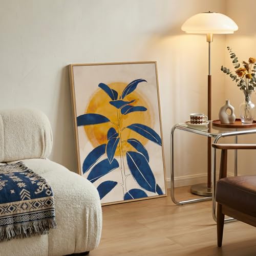 Framed Abstract Boho Blue Yellow Canvas Wall Art for Living Room, 24x36 In - color: Blue Yellow, size: 36"L x 24"W