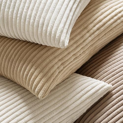 MIULEE Decorative Corduroy Throw Pillow Covers Set of 2 14x14 Cream White - color: Cream White, size: 14" x 14" (Pack of 2)