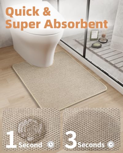 PADOOR Braided Toilet Rugs U Shaped 20x24, Non Slip Toilet Mat, Light Beige - color: Light Beige, size: 20''x24'' U-Shaped