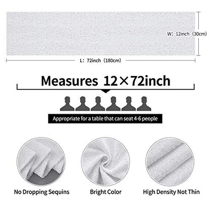 Pufogu 12 x 72 inches White Sequin Table Runner, 2 Packs - color: White
