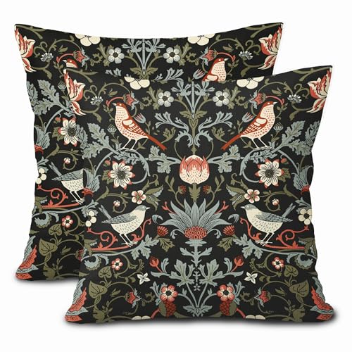 Chinoiserie Floral Bird Colorful Pillow Covers 24X24 in Set of 2 Orange Sage Green Pimpernel Flower Throw Pillow Cases Vintage Art Pillow Covers Modern Home Decor for Couch Patio Sofa Porch - color: Floral Orange Green, size: 24" x 24" (Pack of 2)
